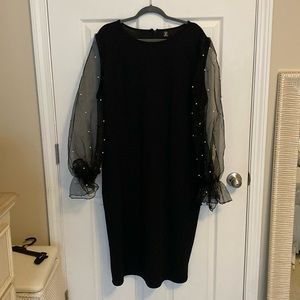 SHEIN dress with sheer sleeves with pearls.